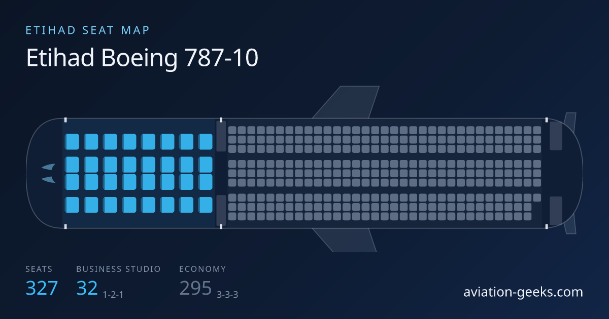 Etihad Boeing 787-10 Seat Map: Business Studio & Economy Layout (327 ...
