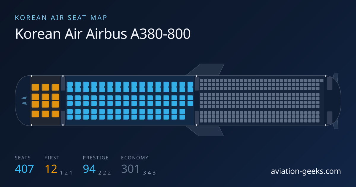 Korean Air Airbus A380-800 Seat Map: First, Prestige & Economy Layout ...